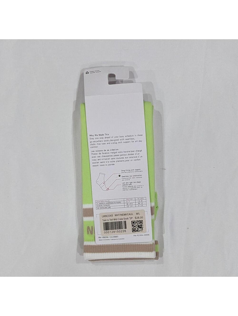 Lululemon Tale to Tell Mid Crew Sock 2 Pack White Green Cafe Au Lait M/L NWT $28 - Picture 7 of 7